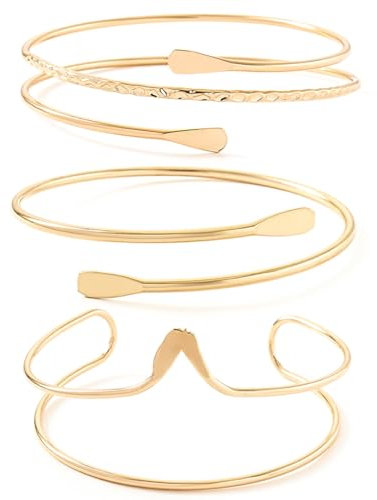 LuLiyLdJ 3 Pezzi Bracciale Donna Set Largo Aperti Regolabile Polsino Braccialetto a Spirale in Filo Oro Punk Bracciale