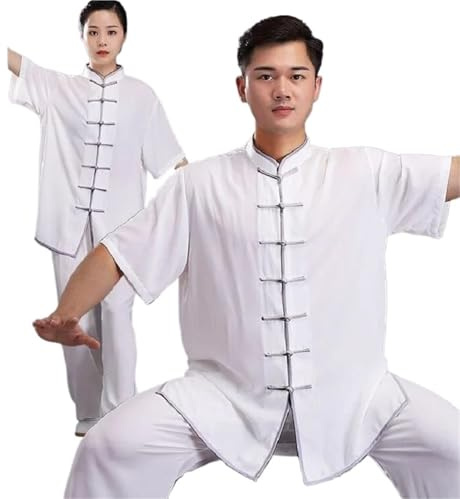 ZWCSHUU Kung Fu Anzug Männer Frauen Kung Fu Anzug Kurzarm Jacke Hosen Set Casual Sport Tai Chi Kampfkunst Kleidung Unisex Kung Fu Uniform(Color 9,L)