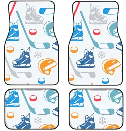 Hockey Elements - Set di 4 tappetini protettivi per auto, motivo creativo, antiscivolo, impermeabili