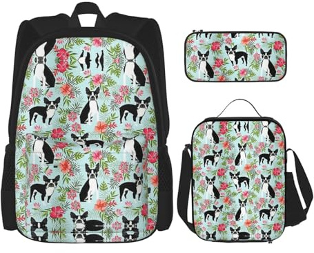 Migpkd Hunde-Schultasche, Federmäppchen, Lunch-Tasche, Kombinationsrucksack für Kinder, Schule, Büchertasche