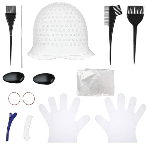 hankousi Kit profesional para teñir el cabello, juego de 7 piezas con tapa iluminadora, pinceles de tinte, pinzas para el pelo y guantes para el hogar