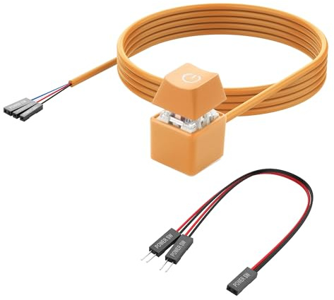 YAODHAOD 2 Meter PC Power Button, Externer Remote Mechanical-Switch mit RGB, LED PC Switch für Desktop-Computer (Orange)