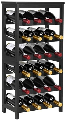 VEVOR Casier à Vin Autoportant Capacité 24 Bouteilles, Range Bouteilles à 6 Niveaux, Étagère à Vin Stable avec Plateau, Rangement Présentation pour Cuisine Garde-Manger Salle à Manger Cave Bar, Noir