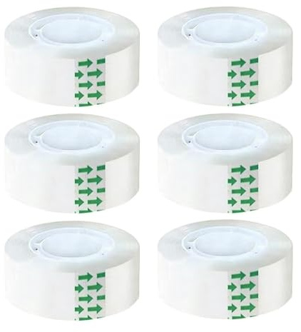 6 Small Clear Tapes, 18mm x 28m General Purpose Wrapping Invisible Sticky Tape Refills Transparent Packing Tape Adhesive Strips sellotape for Dispenser Home Office