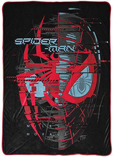 Jay Franco Kids Disney Spiderman Miles Morales Plüschdecke – 130 x 150 cm Weiche und kuschelige Fleecedecke für Schlafzimmer und Sofa, offiziell Lizenziertes Produkt, schwarz
