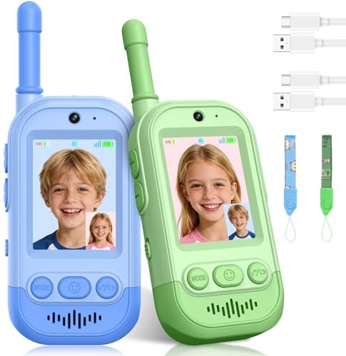Gofunly Talkie Walkie Enfants Vidéo Rechargeables pour 3 à 8 Ans-2 PCS | Communication Bidirectionnelle, Cadeau d'Anniversaire pour Garçons et Filles 3 4 5 6 7 8 Ans, Jeux de Camping Jardin