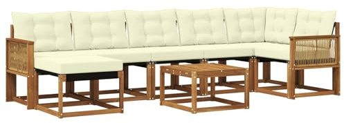 vidaXL Outdoor-Sofagarnitur mit Kissen 8 pcs Natur und Creme, Moderne Minimalistische Gartenlounge, Robuste wetterfeste Möbel, Bequeme Texilene Couch, Sitzplatz für den Garten