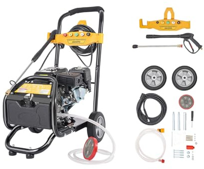 EGBNSY Hidrolimpiadora, 180 Bar Hidrolimpiadora Gasolina, Hidrolimpiadora de Alta Presion con Motor OHV 4 Ti y Manguera de 8 m, 5 Modos de Pulverización, Washer para Limpiar Patios, Terrazas, Coches