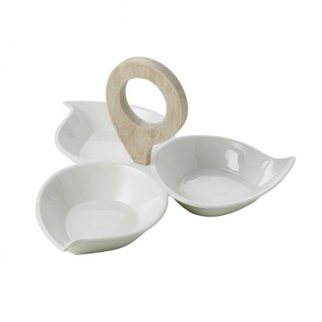 BRANDANI 54601 - Pirofila per antipasti in porcellana e bambù naturale, colore: Bianco