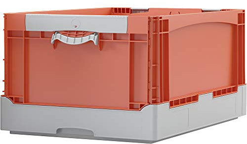 BITO 51-31454 Klappboxen EQ mit Liftgriffen/Glattem Boden, 600 mm x 400 mm x 285 mm, 20 kg Inhaltsbelastung, Orange/Grau