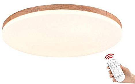 SJUN Deckenleuchte Holz Wohnzimmer Lampe Rund Flach Wohnzimmerlampe Holzlampe Eiche Deckenlampe Schlafzimmer Vintage Leuchte Decken Licht Mit Led Zimmerlampe ( Color : Dimming , Größe : 63CM 48W )