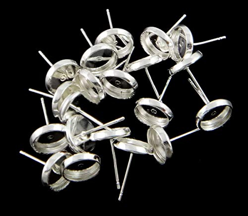 50 Ohrstecker für 8mm Cabochons Farbe Silber Ohrringe Fassungen Rohlinge DIY basteln (Silber #S536)