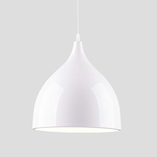 Mengjay Design Industrielle Vintage LED Pendelleuchte Hängeleuchte Φ 17cm für E27 Leuchtmittel, schwarz und weiß wählbar, für Wohnzimmer Esszimmer Restaurant Keller Untergeschoss usw (Weiß)