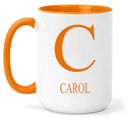 grabmybits Carol Personalized Initial Mug - Custom Name Ceramic Cup for Tea or Coffee Gift - Orange
