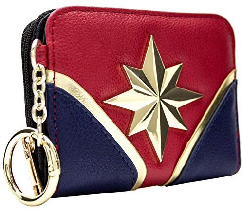 Captain Marvel Carol Danvers Cosmic Kree Anzugstil Portemonnaie Clutch Geldbörse/Geldbeutel mit Münzfach & Kartenhalter, Rot