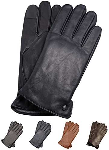 AKAROA ESTD 2019 Lederhandschuhe Herren TIM, Touchscreen Funktion, italienisches Leder, recyceltes Strickfutter aus 50% Kaschmir und 50% Wolle, 5 Größen S - XXL, marineblau, XL-10