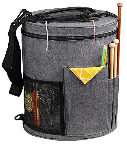 SumDirect Knitting Bag, Yarn Organizer Tote Bag Portable Storage Bag for Yarns, Carrying Projects, Knitting Needles, Crochet Hooks, Manuals and Other Accessories (Gray)