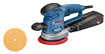 Bosch Professional Random Orbit Sander GEX 34-150 (110 V, incl. Sanding disc Dia. 150 mm, C470 Sanding Sheet for Wood, Extraction Adapter)