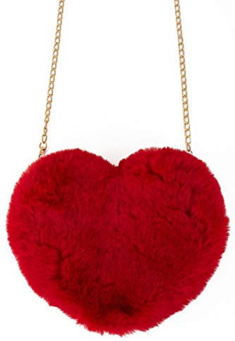shoperama Herz Kunstfell Handtasche 20x25cm Plüsch Tasche Party Schultertasche Karneval, Farbe:Rot