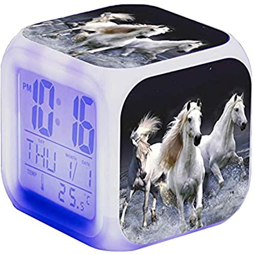 RAILONCH Wecker Pferde Tier Alarm LED Beleuchteter Wecker Digital mit Nachtlicht Night Glowing Wecker mit Licht Anzeige Zeit Geburtstagsgeschenke für Kinder (7)