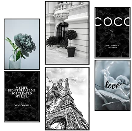 Postertech® Premium Poster Set | 4 Bilder als stilvolle Wanddeko | 4X DIN A4 | Schwarz Weiss COCO Set (6er Paris)