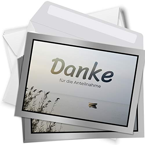 Trauer Danksagungskarten mit Umschlag | Motiv: Einsames Boot, 10 Stück | Dankeskarten DIN A6 Set | Trauerkarten Danksagung Danke sagen