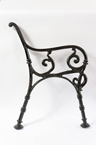 SEZAM Bankfüße aus Gusseisen Schwarz x 2 Stück, mit Rückenlehne & Armstütze - 54,5 x 35 x 75 cm, für 6 Holzbankbretter - für Gartenbänke, Seitenteil