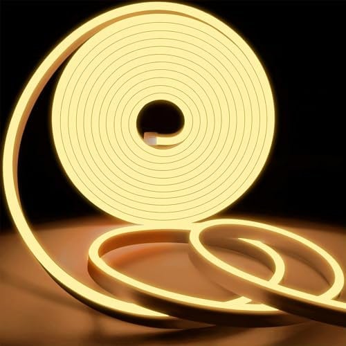 KSIBNW Neon LED Streifen Warmweiß, 10m Led Strip Mit Netzteil Und Led Controller,230V Flexibler Wasserdichter IP65 Neonlichtstreifen für Schlafzimmer, Innen und Außenbereich, DIY Dekoration