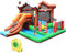 GOPLUS Château Gonflable en Forme de Bûche de Noel avec Toboggan, Zone de Saut, Kit de Réparation, Aire de Jeu Gonflable Intérieur avec Sac de Rangement pour 2 Enfants (avec Souffleur 450W)