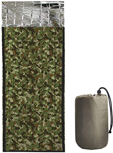Notfallschlafsack Biwaksack, Wasserdicht Thermo Notfall Überleben Schlafsack, Erste Hilfe Rettungsdecken, Ultraleicht Notfalldecke mit Aufbewahrungstasche für Camping im Freien Wandern (Camouflage)