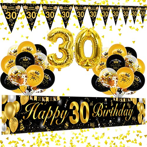 30 Geburtstag Deko Frauen,Banner 30 Geburtstag Frauen und Männer,30 Geburtstagsbanner,Geburtstagsdeko 30 Happy Birthday Banner,30 Geburtstag Frau Deko