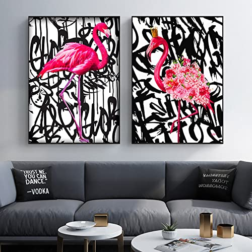 Graffiti Kunst Flamingo Leinwand Malerei Moderne Tiere Poster Drucke Wandkunst Bild Schlafzimmer Dekoration Rahmenlos
