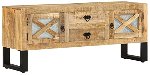 vidaXL Industrial-Style TV Cabinet - Rough Mango Wood - Vintage Look - With Storage Space - For Living Room and Bedroom - 110x30x45 cm