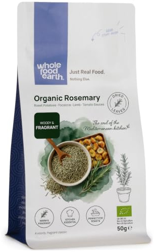 Wholefood Earth Organic Dried Rosemary 50g | Certified Organic | GMO Free | Vegan | Aromatic Mediterranean Herb for Roasts, Soups & Marinades