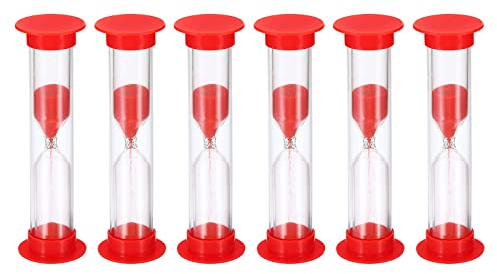 PATIKIL 1 Minute Sand Timer, 6Pcs Small Sandy Clock with Plastic Cover, Count Down Sand Glass for Games, Kitchen, Party Favors DIY Decoration, Red