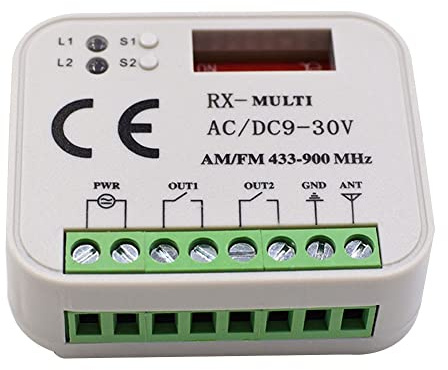 WUNDER Receptor de Control Remoto para Puerta de Garaje Interruptor de Controlador de 2 Canales para Transmisor de 433 868 MHz Multifrecuencia 300-900MHz