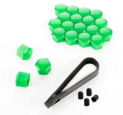 LST 20x Abdeckkappen Sechskant Radschrauben Kappen Set 17 mm grün glänzend