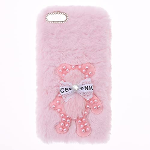 SNCLET Fluffy Plush Case für iPod Touch 7 Hülle Silikon Flauschige Plüsch Hülle Süße Bär Warm Stoßfest Schutzhülle mit Kristalldiamantenin Fluffy Plush Case für iPod Touch 5 Touch 6 Touch 7,Rosa Bär