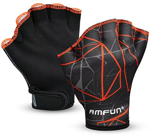 AMFUN Schwimmhandschuhe, Aquatic Handschuhe, Wasserdicht Schwimmhandschuhe mit Einstellbare Trageschlaufe, Trainingsschwimm Handschuhe für Wasserfitness Surfen Sport Männer Frauen Erwachsene (L)