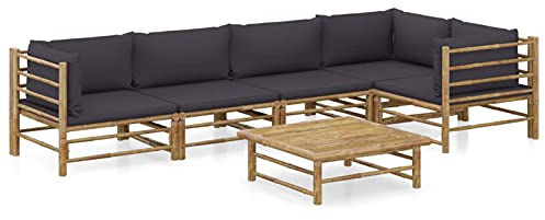 Keketa Gartenlounge Gartensofa 6-TLG. Gartenmöbel Set mit Kissen Dunkelgrau Balkonmöbel Balkonlounge Garten Lounge Sofa Sitzgruppe Sofagarnitur Terrassenmöbel Ecksofa Bambus