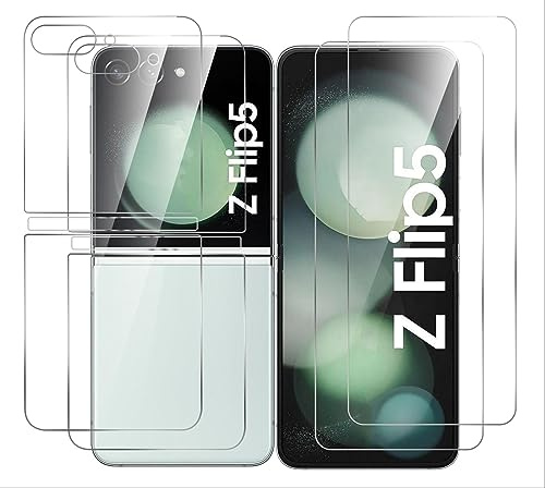 GIOPUEY [2+2 Pack Protector Pantalla Compatible con Samsung Galaxy Z Flip 5, con Protector Trasero, TPU Flexible, Ultra Delgado, Funda Compatible, Resistente a Los Arañazos