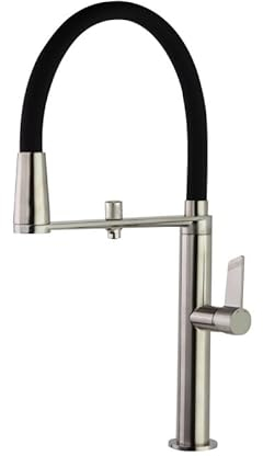 Ramon Soler - Grifo de Cocina Monomando Profesional, Circuito de Agua Purificada, Níquel Cepillado, Flexible Silicona Negra, Sistema Ahorro Agua, Ideal Fregadero Cocina Moderna