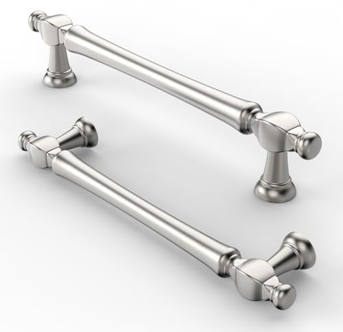 FURNIWARE Pack of 10 Vintage Cabinet Handles, 128mm (5 Inch) Hole Center Brushed Nickel Pulls for Kitchen Doors and Cupboards