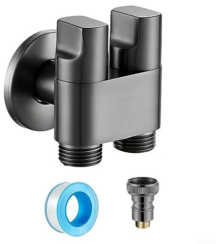 DAZZLEEX Rubinetto per lavatrice a doppio controllo, in acciaio inox G1/2, 1 in due valvole ad angolo di uscita, grigio
