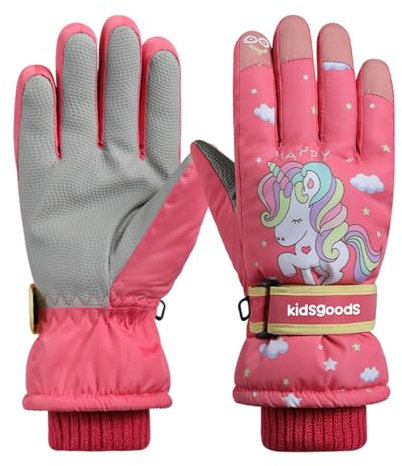 Kinderhandschuhe, Mädchen, wasserdichte Skihandschuhe, lila Einhorn, Winter, Thermo-Schnee, warme Fäustlinge, Kinder, rutschfeste Handwärmer, Sport, Winddicht, hitzebeständig, Snowboard, Laufen Rosa