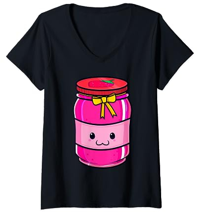 Kawaii Peanut Butter & Jelly Jar Matching Strawberry Jam Kid V-Neck T-Shirt