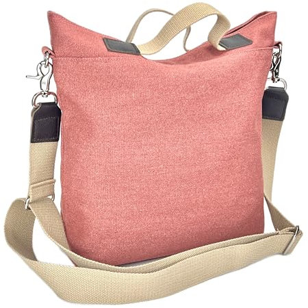 Katsia DuraStyle Umhängetasche aus Segeltuch, Kuriertasche, Hobo, vielseitig, Reißverschluss an der Öffnung, rosa - dusty pink