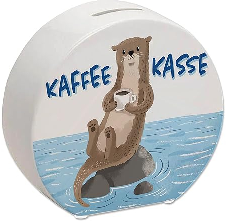 Kaffeekasse Spardose mit niedlichem Otter EIN buntes Sparschwein für die Rezeption Otter Kaffeetasse Motiv Lustige Sparbüchse Männer Fischotter Arbeitsplatz Kaffeepause