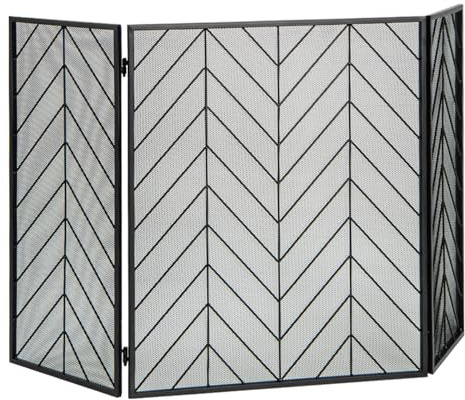 GiantexUK 3-Panel Folding Fireplace Screen (Black) | 133 x 78cm Metal Mesh Spark Guard, Heavy Duty Freestanding Spark Protection Fire Guard Barrier for Child Baby Pet Open Fire