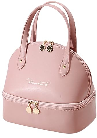HIMS Sac Isotherme Repas Femme Petit Lunch Bag Mini Glacière en Cuir Sac Gamelle pour Travail, Bureau, École, Pique-Nique - Double Couche (A-Rose)